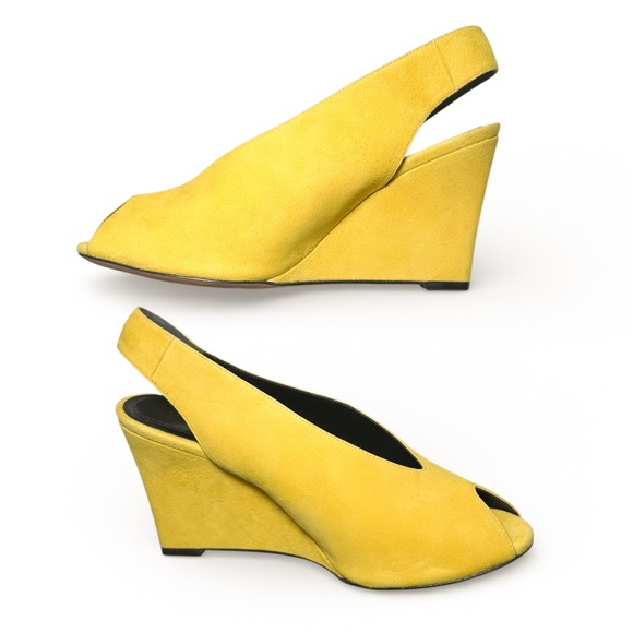 Celine Yellow Suede Slingback Wedge Sandals Peep Toe - Picture 4 of 8
